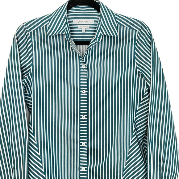 Fox Croft NYC Green/White Striped Heritage Non-Iron Button Down Shirt - Picture 3 of 13